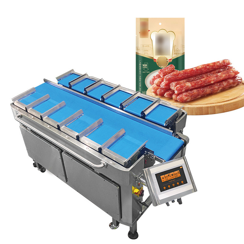 Francoforte Salsiccia Multihead cintura alimentatore combinazione pesatore hot dog al forno cintura salsiccia pesatore macchina di imballaggio