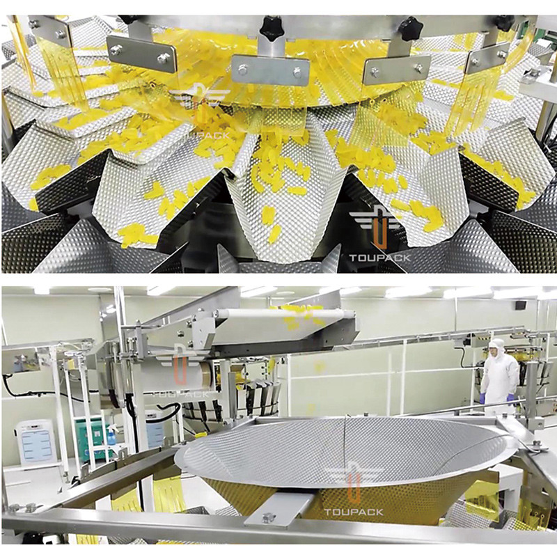 Macchina di riempimento in scatole Macchina di riempimento di caramelle morbide Macchina di riempimento di orsi gommosi Macchina di riempimento di 14 teste Macchina di imballaggio di pesatrici