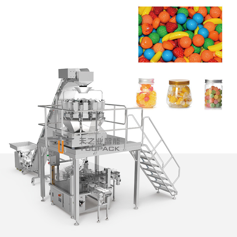 Macchina di riempimento in scatole Macchina di riempimento di caramelle morbide Macchina di riempimento di orsi gommosi Macchina di riempimento di 14 teste Macchina di imballaggio di pesatrici