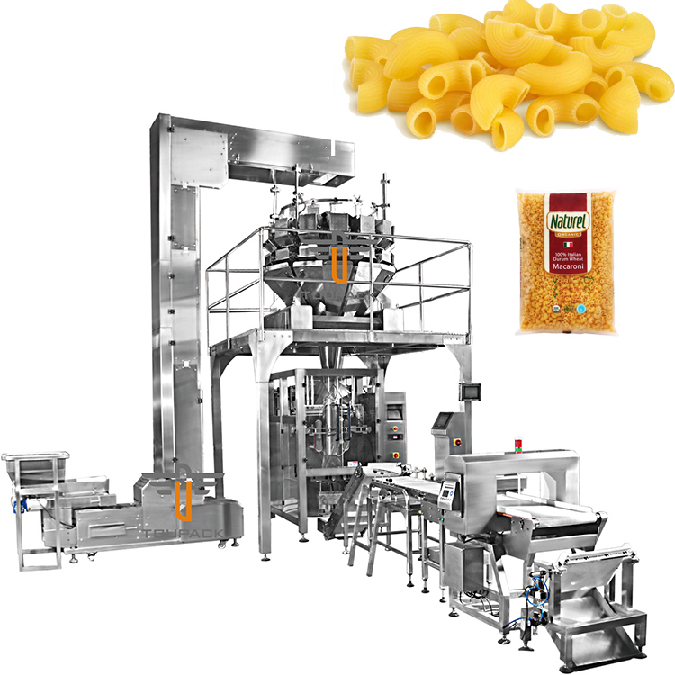 Macchina di imballaggio verticale completamente automatica Macchina di riempimento di sacchetti di pasta Macchina di imballaggio multi-testa per pasta cruda Fusilli