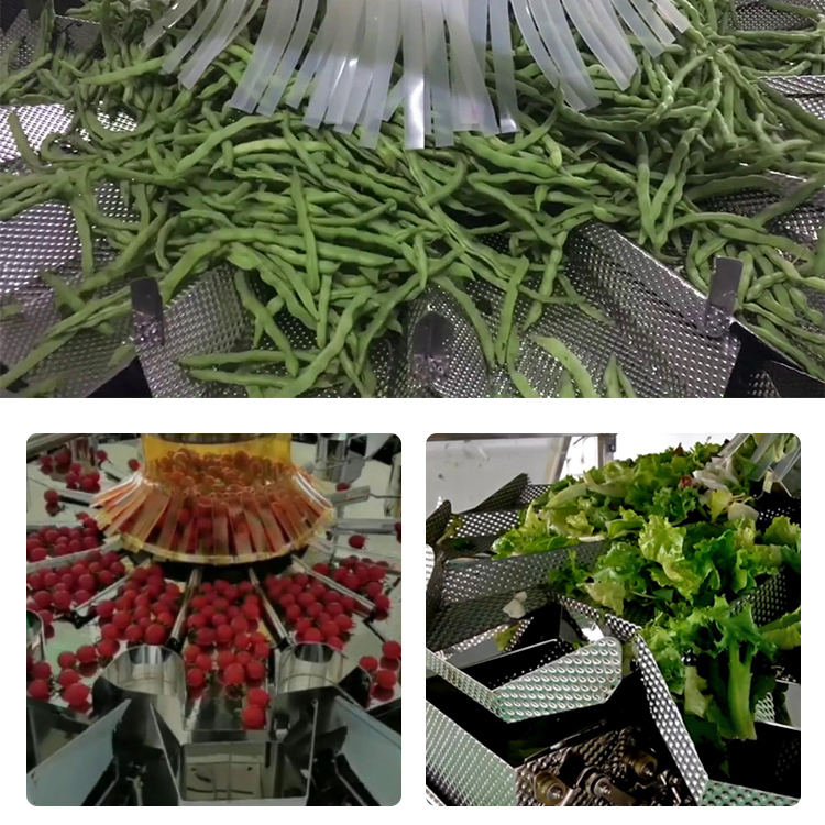 Macchinari automatici ad alta velocità per l'imballaggio di insalata a sacchetto per 14 teste Macchine per l'imballaggio di frutta secca più pesante