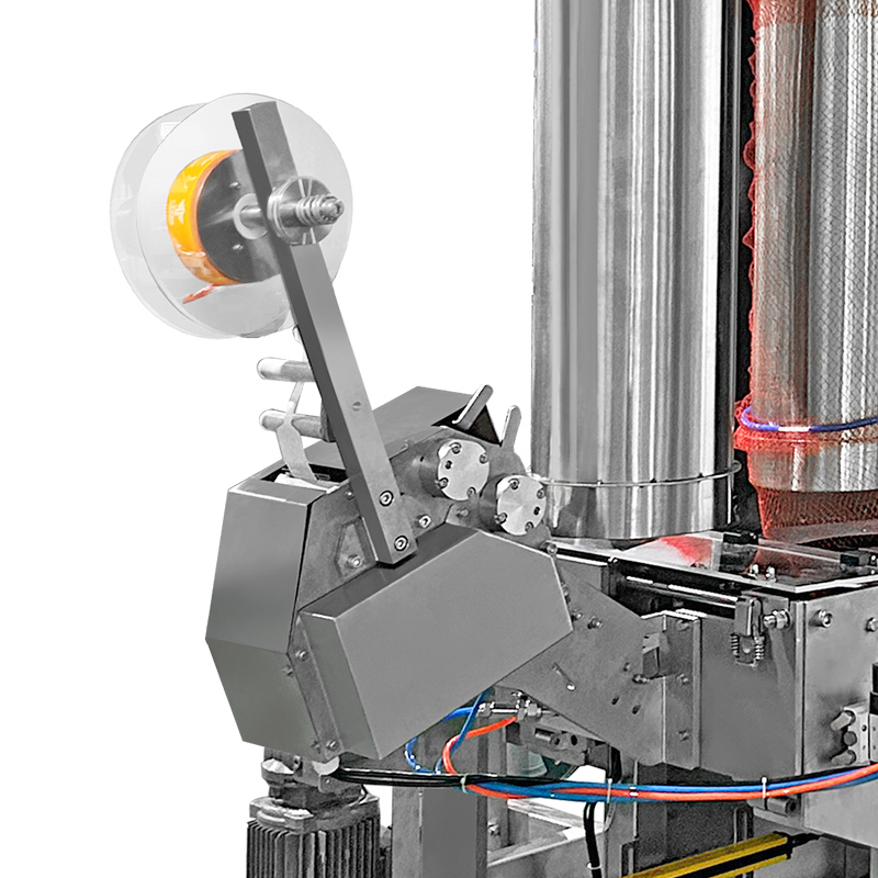 Macchina automatica completa per l'imballaggio e la pesatura di sacchi a rete per verdure, patate, arance e frutta