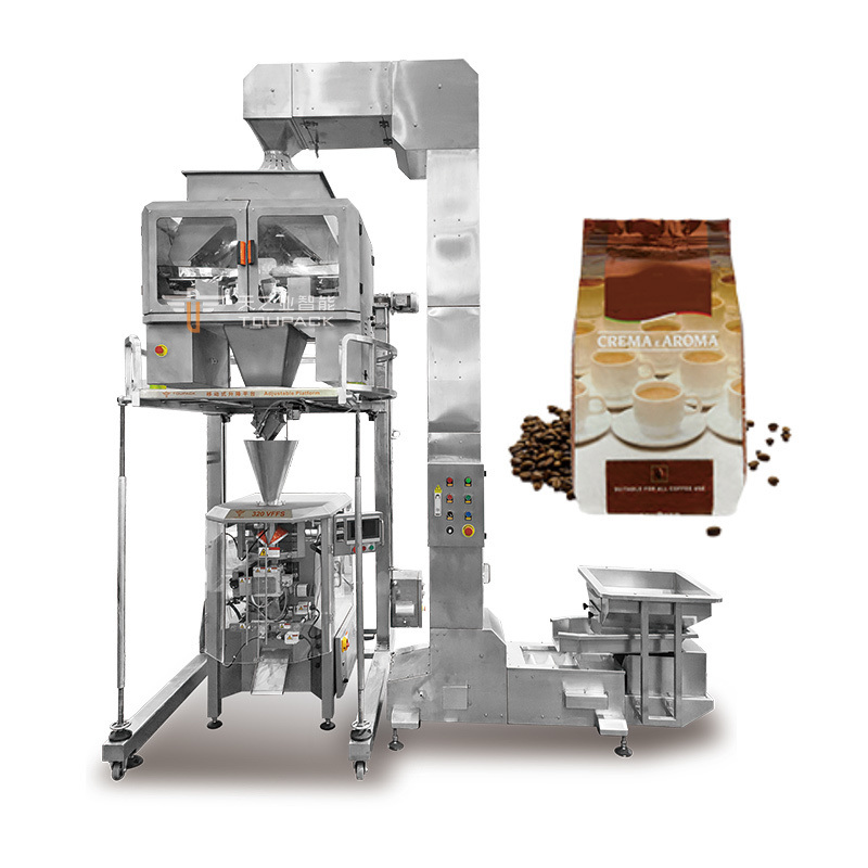 Vietnam Automatic Coffee Packaging System Doypack Roasted Coffee Bean Gusset Bag Ziplock Pouch Packing Machine con stampante di data