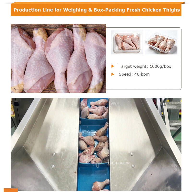 Sistema di pesatura a vite a 60 BPM per pollame e carne marinata