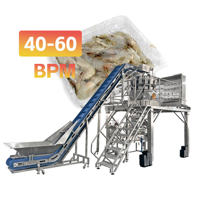 All-in-one Automatic Tray Denesting & Filling Line con visello multihead pesante ad alta precisione per la carne appiccicosa