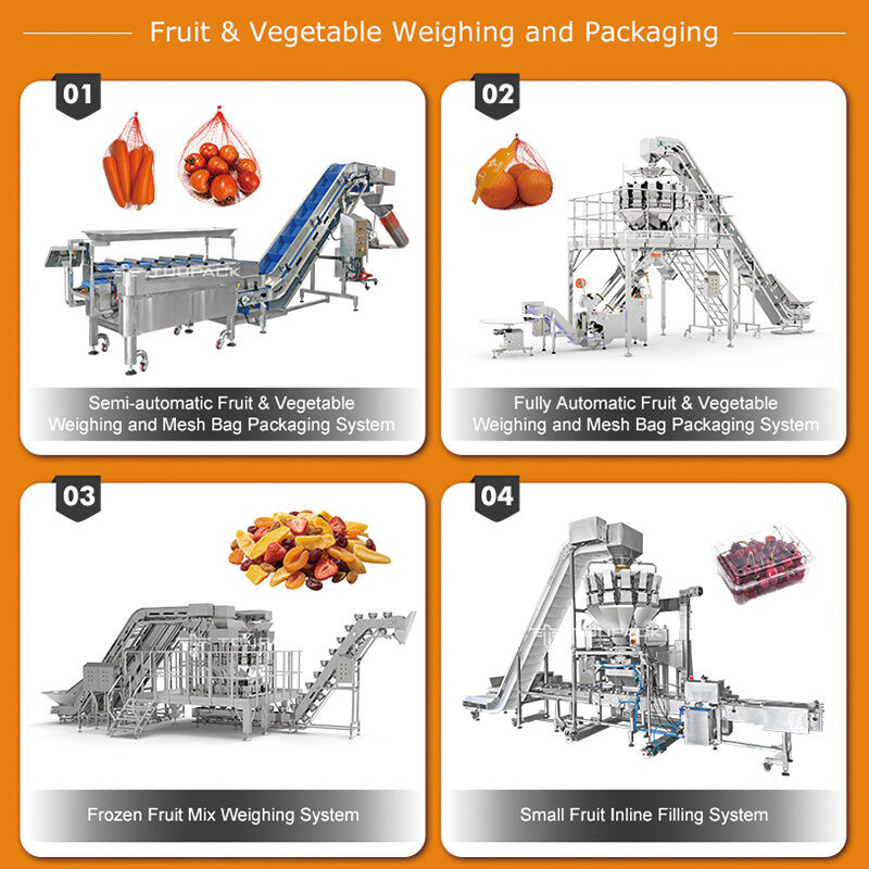Linea di confezionamento automatica per sigillatura di vassoi per frutta e verdura con pesatrice lineare con sistema di pesatura ad alta precisione