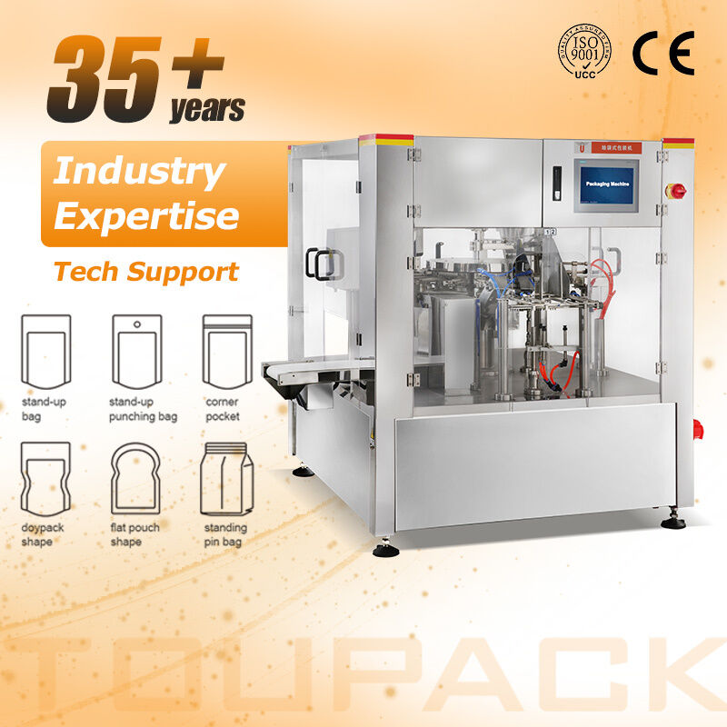 Confezionatrice rotativa Doypack per uso alimentare certificata CE per buste con cerniera preconfezionate con snack a base di noci
