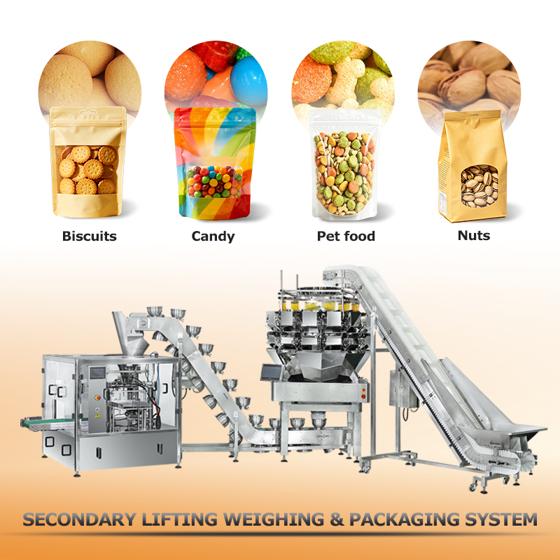 Confezionatrice rotativa Doypack per uso alimentare certificata CE per buste con cerniera preconfezionate con snack a base di noci