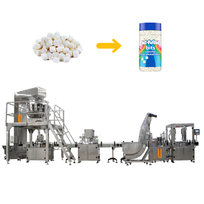 Sistema automatico di riempimento di bottiglie di marshmallow con pesatura