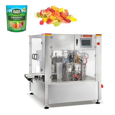 PLC Prefabricato Macchine di imballaggio con sacchetto Dolci morbidi Ossetti gommosi Zucchero Borsa a cerniera Rotante Macchine di imballaggio Doypack