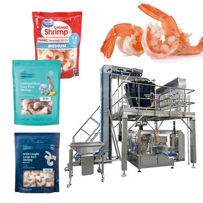 Macchina confezionatrice automatica sottovuoto per alimenti surgelati, buste per alimenti, anelli di calamari, macchina confezionatrice con pesatrice a più teste